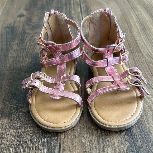 Shiny Pink gladiator Kids Sandals with Buckle Straps - Picture 2 of 7
